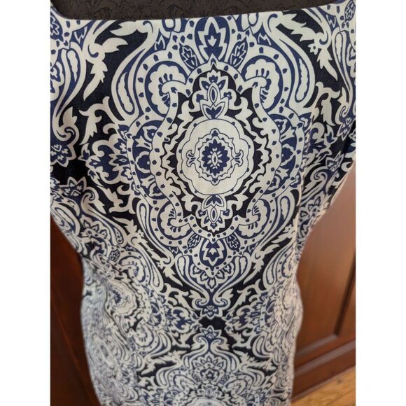 Jones New York Signature Stretch Square Neck Dress Size 10 Navy & White - Picture 2 of 9